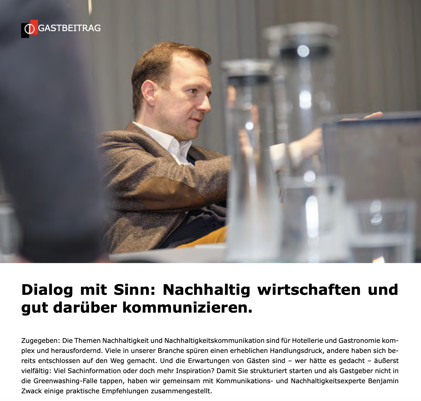 Gastbeitrag von Benjamin Zwack im Magazin des Hotelkompetenzzentrums: „Dialog mit Sinn. Nachhaltig wirtschaften und gut darüber kommunizieren.“